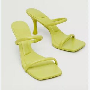 Mango Square Toe Lime Green Strappy Kitten Heel Sandals, Size 39.
